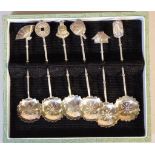 Set of six Chinese silver spoons Stamped sterling, with various symbol to ends, in original case