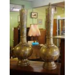 Pair of large Indian brass electric lamps 73cm high approx