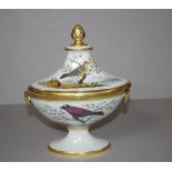 19th century European lidded tureen with hand painted bird decoration and gilded highlights, ex: