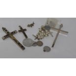 Various crucifixes, cross and religious items (two of the larger crucifixes prob. used for WW1