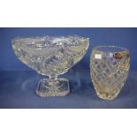 Good cut crystal footed bowl 24cm diameter approx., together with a cut crystal vase