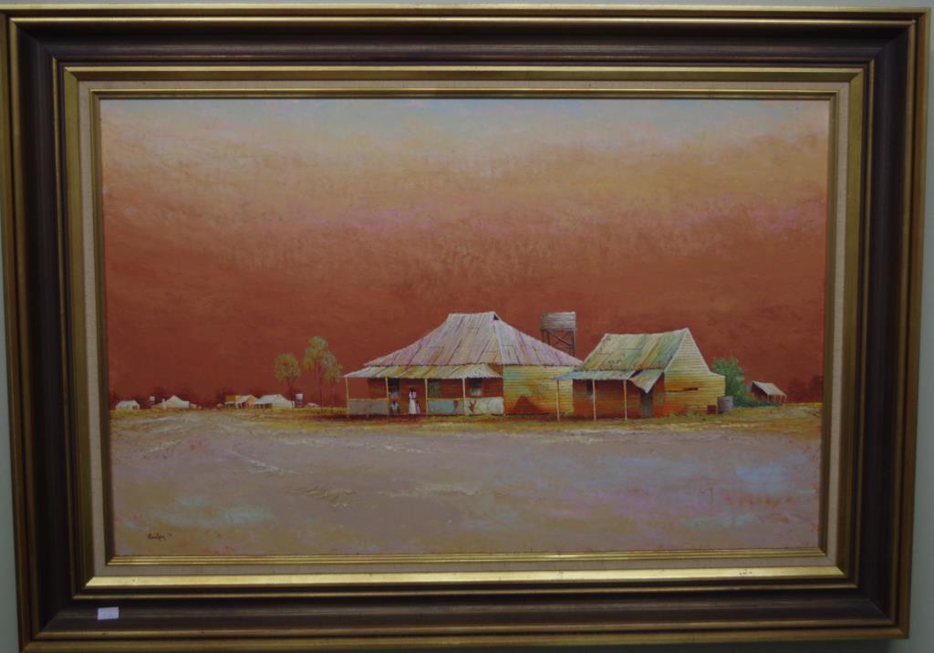 John Pointon (1936 - ) "Township Outskirts" oil on board, signed lower left, 45 by 70cm