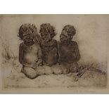 Benjamin Edwin Minns (1864-1937), Three aboriginal children, etching, signed in pencil lower