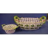 Herend Rothschild two handled basket with pierced decoration, 28cm wide approx., & a smaller