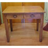 Rustic pine table with 2 drawers, 91.5cm x 60cm, 76.5cm high