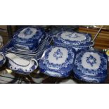 Four English Victorian blue & white lidded tureens together with four platters and two gravy