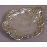 Austrian silver tray on four ball feet quality 800 silver, with elaborate in relief decoration,