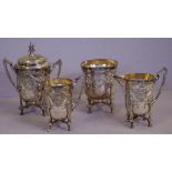 Four Victorian silver plated pieces to include 2 sugar bowls, a lidded sugar bowl and a creamer,