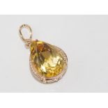 18ct rose gold, citrine and diamond pendant weight: approx 4 grams, size; 3cm including bale