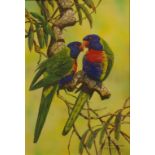 Paul Margocsy (1945-), Australian Rainbow Lorikeets, mixed media, signed & titled lower right, label