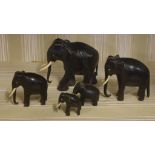 Five carved timber elephants 9.5cm high (tallest)