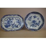 19th Cent Chinese blue and white porcelain plate peacock and floral decoration, 32cm long approx,