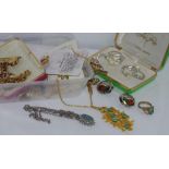 Various opal set costume jewellery with other items