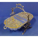 Victorian folding shell form serving dish with gilt interior & 1884 inscription, 22.5cm high