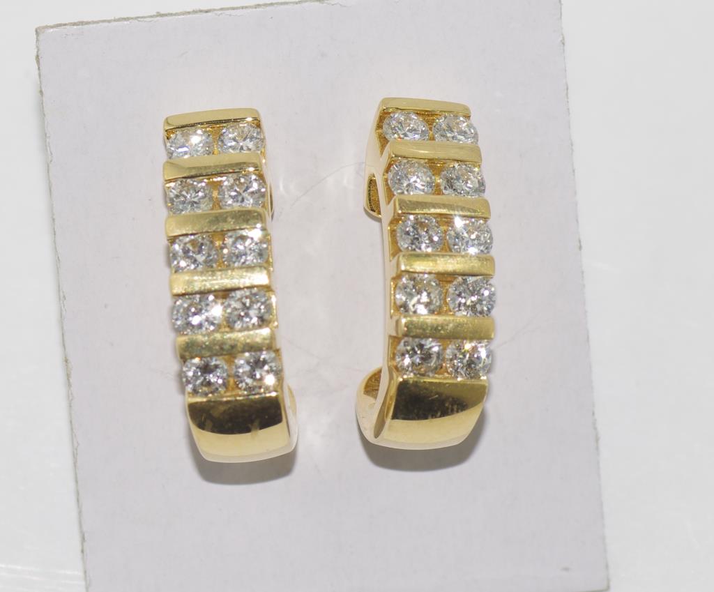 18ct yellow gold diamond earrings total 20 diamonds = 1.00cts H/Si 1, weight: approx 7.04 grams - Image 2 of 3