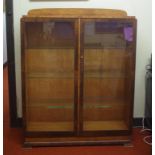 Art Deco walnut display cabinet with glass shelves, 121cm wide, 36cm deep, 151cm high