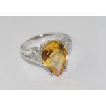 14ct white gold, citrine and diamond ring weight: approx 3 grams, size: O/7