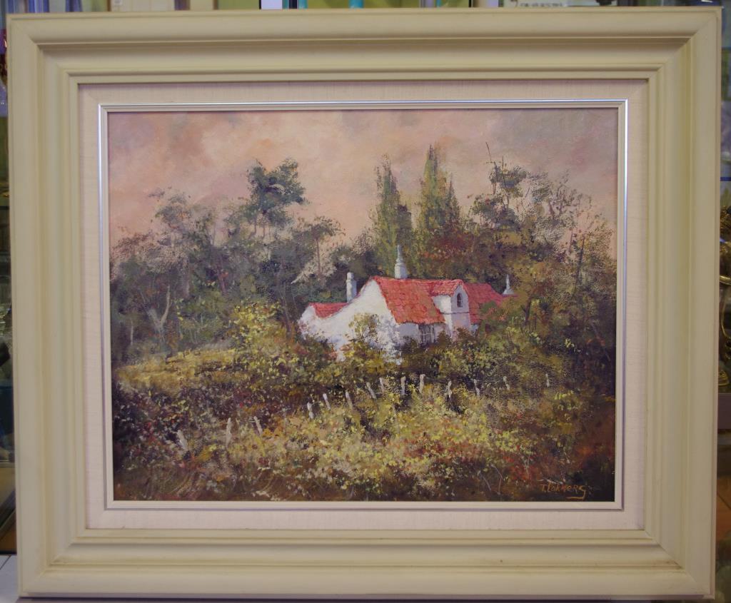 Thea Lokkers "Red Roof" oil on board signed lower right, 58cm X 73cm approx - Image 2 of 3