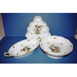 Herend Rothschild footed bowl 26cm diameter& two serving dishes