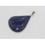 Large silver and lapis pear shaped pendant