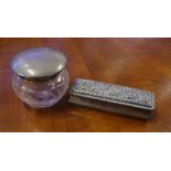 Sterling silver trinket box & lidded glass jar hallmarked Birmingham 1901 & 1920 respectively