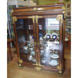 Superb French ormolu mounted display cabinet with parquetry inlay sides and cross banded doors