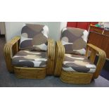 Two 1960s cane lounge chairs 75cm wide approx