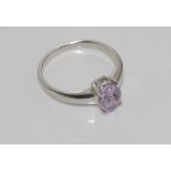 Silver ring with rose de france amethyst size: O/7