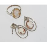 Silver, cameo ring and earring set size: L/5-6