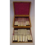 Victorian cased silver plated fruit cutlery set for 12, in oak case, 28.5cm wide