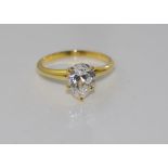 14ct yellow gold ring with diamond simulant weight: approx 2.39 grams, size: N-O/7
