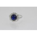 18ct white gold, Burmese sapphire and diamond ring natural sapphire untreated = 2.7ct, diamonds =