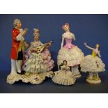 Four various Continental & English lace figures 22cm high (tallest) approx.
