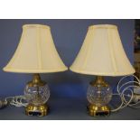 Pair of crystal glass lamps 35cm high approx.