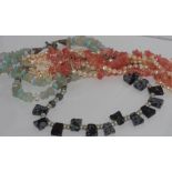 Three various stone set necklaces silver, agate and crystal (2 strand) and freshwater pearl and rose