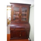 Victorian cedar cylinder bureau bookcase 121cm wide, 221cm high