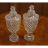 Two good Georgian cut glass lidded urns 33cm high