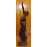 Large art deco style bronzed lady figure H121cm approx