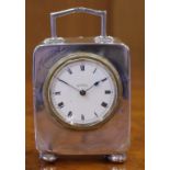 Petite antique sterling silver 8 day table clock hallmarked Birmingham 1911, inscribed Muriel,