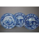 Three various Staffordshire transfer ware plates c:1820, including a pair with an Italian scene