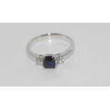18ct white gold octagonal sapphire & diamond ring comprising Inverell sapphire =0.75cts, 2