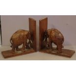Pair of large carved timber elephant bookends H30cm approx