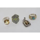 Three various rings and a pendant all marked 925