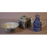 Three various Chinese blue & white porcelain items to include a wine pot, antique square vase (A/
