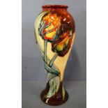 Moorcroft 'red tulip' baluster vase by Sally Tuffin, marks to base, 27cm high approx