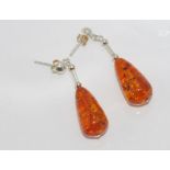 Sterling silver and honey amber drop earrings