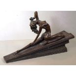 Art Deco bronze nude kneeling lady figure W44cm approx