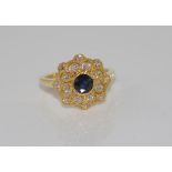 18ct yellow gold, sapphire and diamond dress ring sapphire = 1.5 ct, diamonds = 26 points, weight: