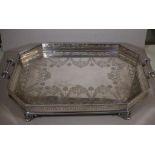 Impressive Victorian silver plate gallery tray with engraved decoration, 67cm across the handles, by