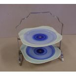 Shelley 2 tier cake stand in blue tones and chromed stand, 27 cm high approx.